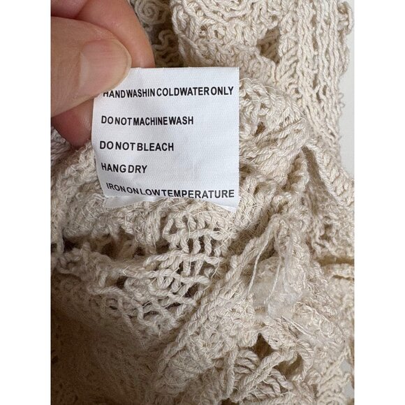 Cream Crochet Peplum Sweater Top Feminine Romantic XL-L See Through Cottage Core - Picture 11 of 11